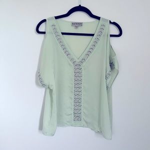 Nordstrom Green beaded blouse with open shoulders